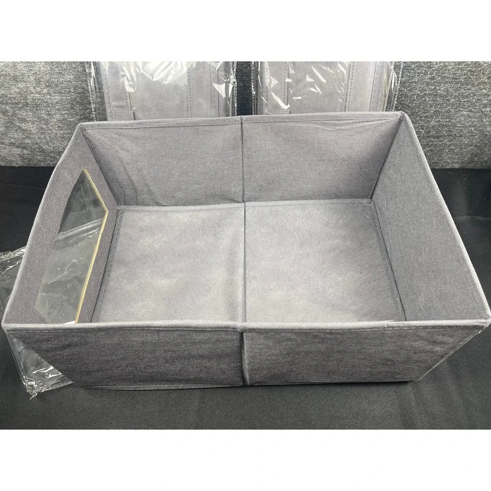 Set of 4 Gray Collapsible Fabric Storage Bins with Clear Window Closet Organizer